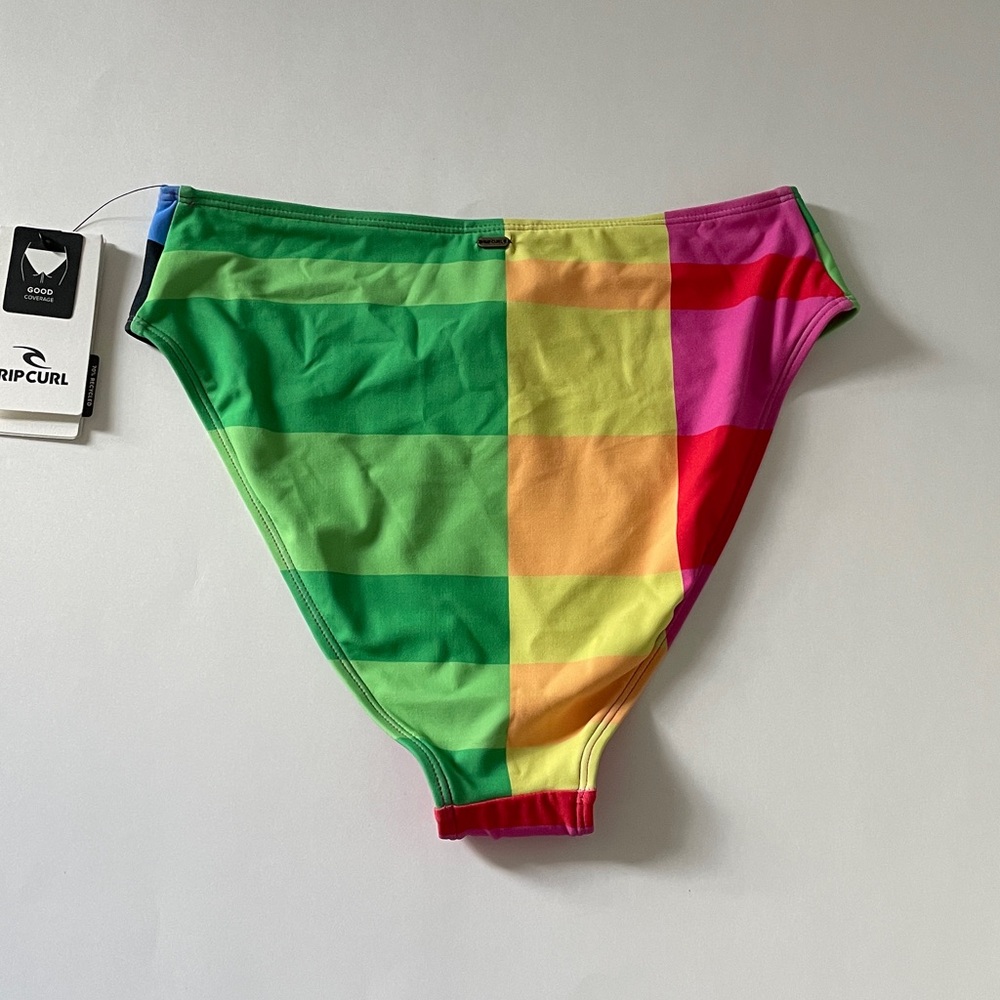 Rip Curl High Waist Bikini Bottom Rainbow Windowpane Colorful Coastal